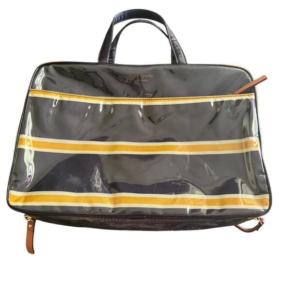 kate spade Handbags - Kate Spade Yellow Blue Striped Plastic Travel Makeup Toiletry Bag With Handles